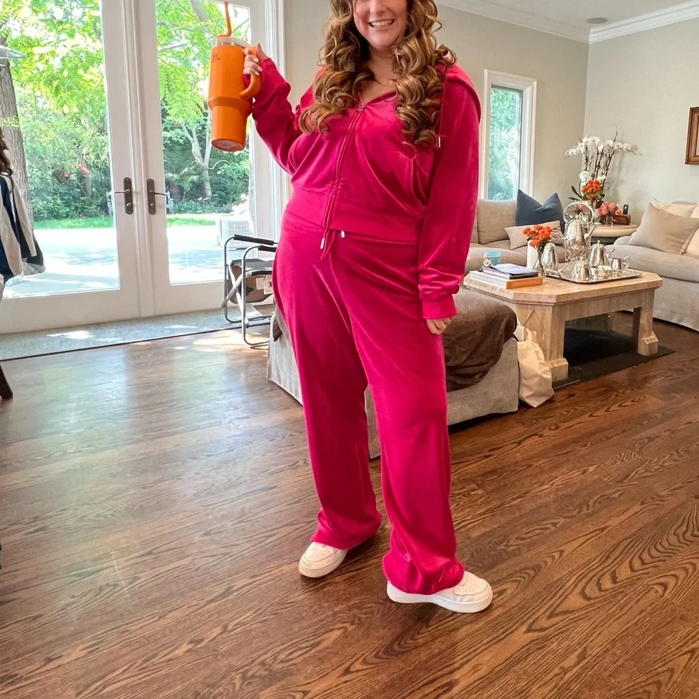 Juicy Couture OG BIG BLING VELOUR TRACK PANTS Hot Pink - Picture 12 of 13
